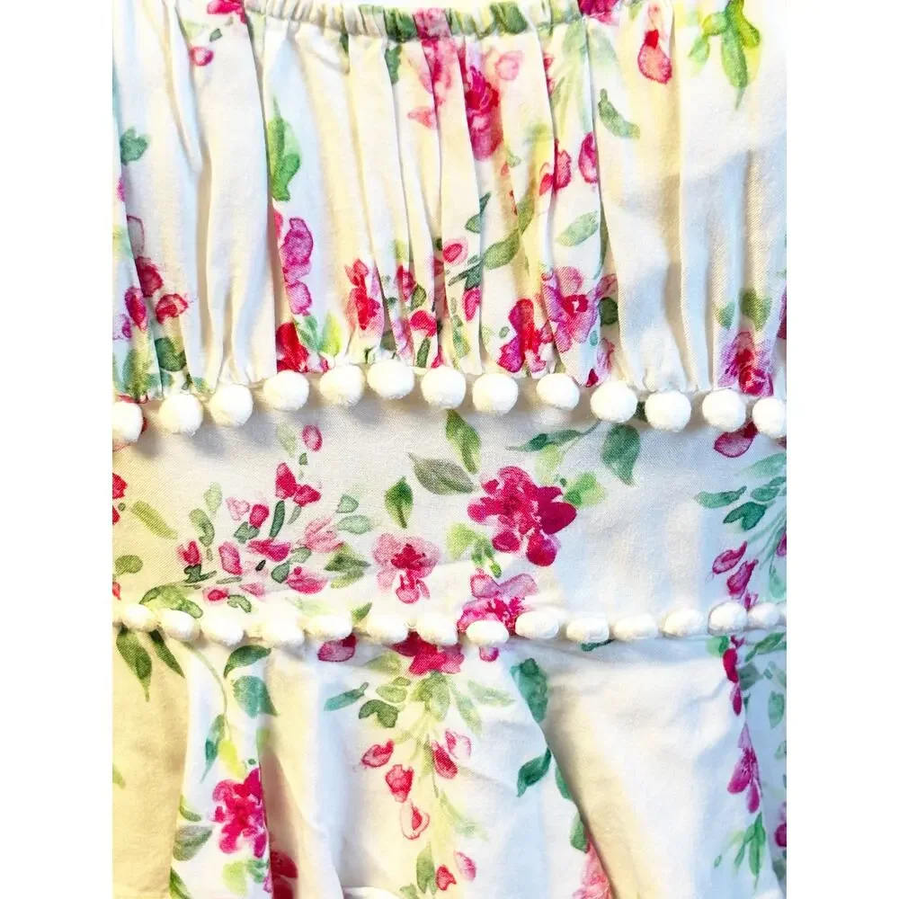 Majorelle Woodbury Crop Top In White Raspberry Size S Ruffle Short Sleeve Floral - Picture 3 of 7